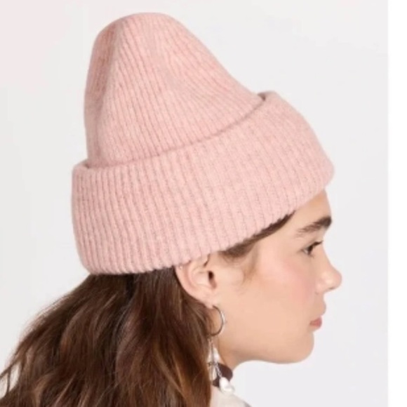 Hat Attack Wool Alpaca Color Bar Beanie Hat Blush Pink Cuffed Ribbed Knit NWT - Picture 2 of 6